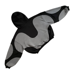 เสื้อฮู้ดดี้วินเทจสีดำเทาตัวใหญ่ ดีไซน์แผ่นปะติดสุดยูนีค สไตล์สตรีทแวร์ ปักโลโก้ 3 มิติ ทันสมัย ใส่ได้ทั้งชายและหญิง - Product Image 4