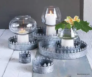 ถาดโลหะชุบสังกะสีทรงกลมถาดสีทองขนาดเล็กสำหรับตกแต่งบ้านทันสมัย - Product Image 1