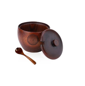 Ensemble 1 pièce boîte à sel et poivre en bois avec couvercle pivotant et cuillère, couleur bois naturel et forme ronde - Product Image 3