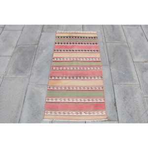 Kilim Vintage Rug, 1.9x4 ft Turkish Rug, <b>Red</b> Floral <b>Wool</b> Rug - Product Image 1