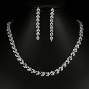 wholesale jewelry necklace earring marquise cubic zirconia tennis chain bridal accessories set wedding