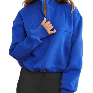 Sweat-shirt à capuche personnalisé pour femme, demi-zip, manches longues, décontracté, coupe ample, couleur unie, logo frontal, écologique - Product Image 1