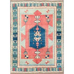 Alfombras de Lana Anudadas a Mano con Diseño Geométrico Nuray, Rectangulares de 9x12, con Patrón Abstracto para Sala de Estar o Dormitorio, Naranja y Rojo - Product Image 1