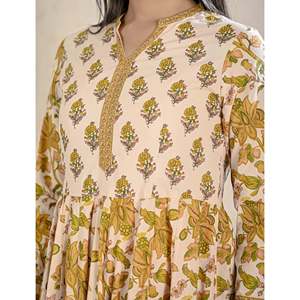 Vestido Largo de Algodón Estampado Color Crema Mostaza, Casual y Elegante, Transpirable, Talla Única y Largo hasta el Suelo, Moderno para Damas - Product Image 2