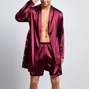 两件套自束带缎子长袍短裤套装/热卖晨衣男士睡衣套装/定制男士睡衣服装