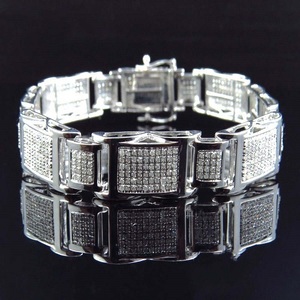 Bracelet élégant à maillons rectangulaires en or blanc 10 carats, diamant cultivé en laboratoire, bijoux de luxe personnalisés pour hommes - Product Image 1