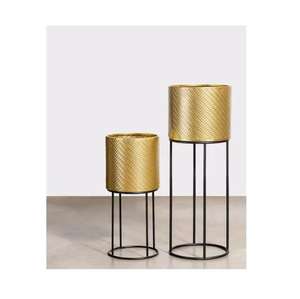 Juego de dos floreros de metal dorado, florero de metal con soporte para jardín, florero de metal decorativo, fiesta en casa, evento decorativo - Product Image 1