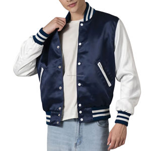 Blouson Bomber Varsity Homme Tendance Coupe Américaine Rétro en Satin, Léger, Respirant et Coupe-Vent avec Patchwork – Idéal Printemps - Product Image 2