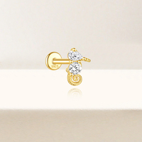 CANNER S925 Plaqué Or Argent Sterling Larme Blanc Zircon Tortue de Mer Hippocampe Griffe Dos Plat Vis Filetée Piercings