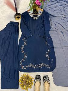 Nouveau haut de salwar en soie crêpe naturelle, style traditionnel de créateur, pour toutes les saisons - Product Image 4