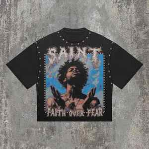 Camiseta gráfica de gran tamaño pesada con lavado ácido Vintage para hombre de alta calidad 100% algodón hombro caído personalizado al por mayor - Product Image 1