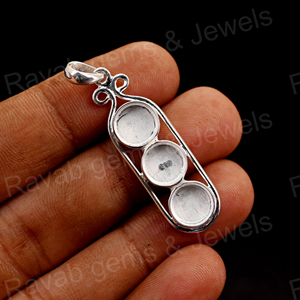 Rắn 925 Sterling Bạc 18K Vàng Mạ Đậu Hà Lan Thiết Kế 6Mm Trống <span class=keywords><strong>Bezel</strong></span> Thiết Kế Bán Núi Mặt Dây Chuyền Phụ Nữ Nhựa Làm Đầy Đồ Trang Sức - Product Image 2