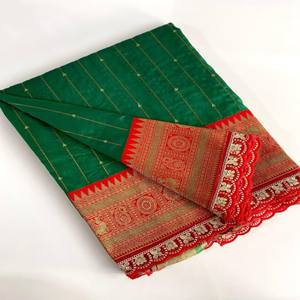 Sari de Seda Paithani Premium VASTRA COTTAGE con Tejido Intrincado, Borde en Contraste, Pallu Rico con Lentejuelas Bordadas y Encaje - Product Image 6