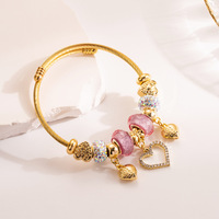 Gelang Manset Kristal Bertabur Zirkon Paduan PFT Liontin Hati Dapat Disesuaikan Hadiah Terbaik untuk Sahabat Wanita