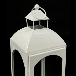 Linterna de vela de metal y vidrio de diseño hecho a mano indio acabado blanco para decoración de hogar y jardín linterna colgante - Product Image 2