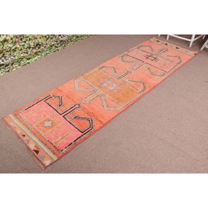 Vintage Turkish Herki <b>Rug</b> 2.8x9.9 ft, Orange <b>Runner</b> Geometric Wool <b>Rug</b> - Product Image 2