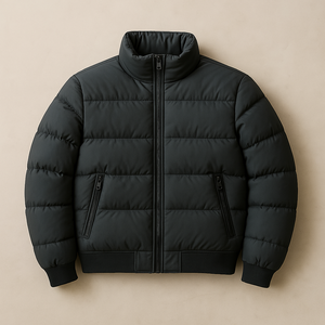 Wholesale Custom <b>Men's</b> Quilted Winter Puffer Jacket Nylon Bubble Style Hooded Collar Zip Closure High Street <b>Denim</b> Fabric Size - Product Image 2