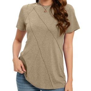 Vente en gros T-shirt décontracté de haute qualité, couleur unie, avec logo personnalisé, chemises pour femmes plissées à manches courtes et col rond - Product Image 1