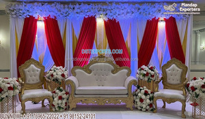 Chaise longue blanche italienne canapé de mariage scène de mariage mariée marié causeuse or blanc ensemble de canapés de scène de mariage - Product Image 4