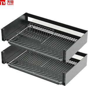Panier coulissant moderne pour armoire <span class=keywords><strong>de</strong></span> <span class=keywords><strong>cuisine</strong></span>, en aluminium, organisateur <span class=keywords><strong>de</strong></span> tiroir à 3 côtés, égouttoir à vaisselle avec plateau à couverts pour rangement domestique - Product Image 2