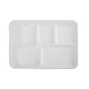 Compostable Restaurant and Hotel Dining Ware Bagasse 6 Compartment Square Meal Trays for Sale at Wholesale Prices