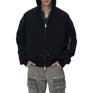 Functional <b>Zip</b> <b>up</b> Waxed <b>Hoodies</b> for <b>Men</b> Y2k American Long Sleeve Furry Hooded Sweatshirts <b>Black</b> Streetwear Wax Hoodie - Product Image 2