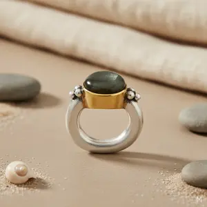 Anillo de Plata y Oro Chapado de Estilo Retro Moderno para Mujer, Anillo con Incrustaciones de Piedras Preciosas en Forma de Cruz Geométrica - Product Image 1