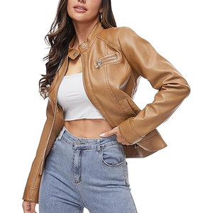 Chaqueta de mujer transpirable personalizada 2025 de cuero sólido de manga larga con relleno de algodón y decoración de agujeros para damas - Product Image 3