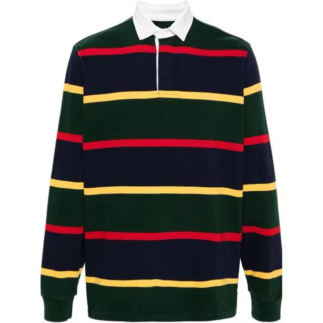 Custom Vintage Button Heavyweight T-shirt Oversized T Shirt Manufacturer Cotton Boxy Thermal Stripe Rugby Long Sleeve Polo Shirt