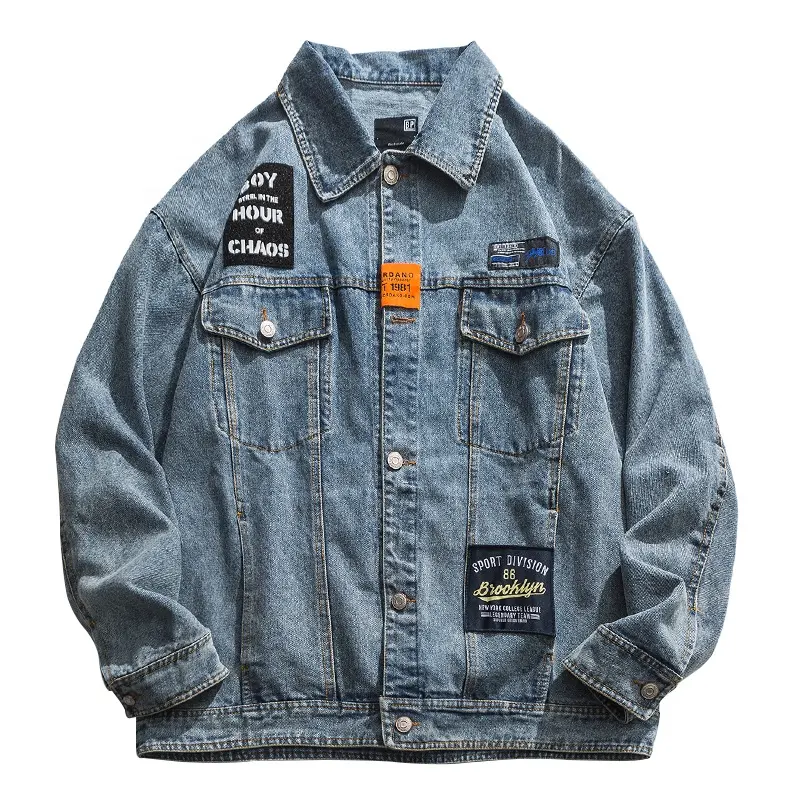 Custom logo label casual street wear riding coats denim jeans men's jackets washed denim jacket