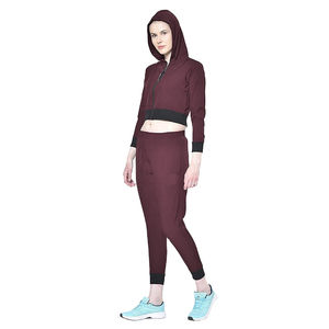 Chándales de mujer Hombro caído Nuevo estilo Trajes de bolsillo delantero Poliéster Venta caliente Mujeres lisas Mejor calidad Chándal Conjunto de 2 piezas - Product Image 2