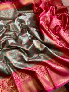 Belle tenue occasionnelle haute sur demande chemisier sari en soie douce avec travail de tissage couleur incroyable meilleur prix femme mode - Product Image 4