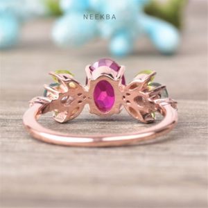 Anillo de Rubí, peridoto y aguamarina Anillo de piedras preciosas múltiples Anillo de Plata de Ley 925 de rubí cultivado en laboratorio de forma ovalada Hecho a mano en la India - Product Image 6