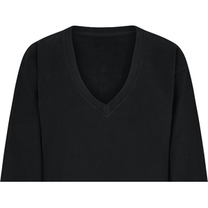 Sweat-shirt noir à col en V en polaire tricoté respirant, brodé et gaufré, écologique, pour femme, hiver, 340g, devant - Product Image 4