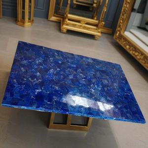 Table à manger rectangulaire en lapis-lazuli bleu, qualité supérieure, comptoir de cuisine fait à la main, incrustation aléatoire, art décoratif pour la maison - Product Image 3