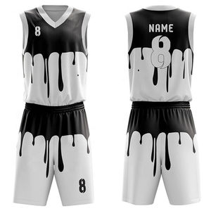 Uniforme de basket-ball en polyester imprimé par sublimation à col en V respirant séchage rapide uniforme de basket-ball léger à la mode - Product Image 4