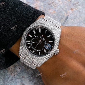 Black Dial Moissanite Iced Out <b>Watch</b> <b>for</b> <b>Men</b>, Fully Paved Bezel and Bracelet with Date and Subdial, Luxury Bling Timepiece - Product Image 2