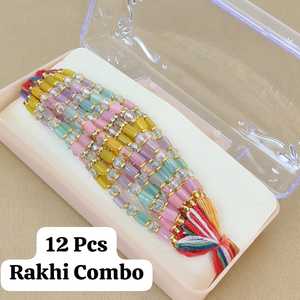 Indische traditionelle elegante Designer Rakhi Box mit Premium Rakhis Erschwing licher kostenloser Versand Zwölf Stück Bunte Rakhis - Product Image 3