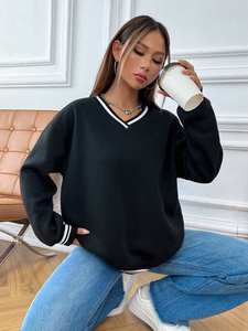 เสื้อมีฮู้ดคอวีสำหรับผู้หญิงเสื้อสเวตเตอร์ผ้าฝ้ายแขนยาวทรงหลวมใส่สบายออกแบบได้ตามต้องการสำหรับฤดูหนาว - Product Image 4