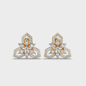 Boucles d'oreilles Marquise florale 0,58ct en or jaune 14Kt plaqué rhodium certifié IGI-Cadeau d'anniversaire et de fête - Product Image 1