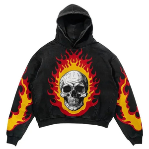 Diseño totalmente personalizado Flame Skull Letter Print Regular Fit 100% Cotton Winter Streetwear Acid Wash Casual Hoodie - Product Image 2