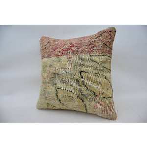 Beige Wool Kantha Patchwork <b>Pillow</b> 18x18 Inch Luxury Vintage <b>Square</b> Cushion Portable Decorative Floor Bedding for Christmas - Product Image 3