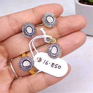 Rare Quality Polki Diamond GoldPlated 925 <b>Silver</b> Jewelry <b>Set</b> Earrings/Pendants/<b>Rings</b> <b>Set</b> - Product Image 2