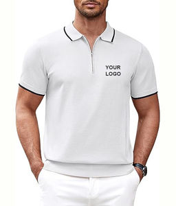 Piqué de coton d'été décontracté pour hommes de haute qualité pour polos à manches courtes avec conception à glissière avec propre logo motif solide tricoté - Product Image 1