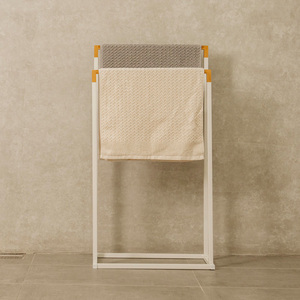 Modern Bamboo <b>Towel</b> <b>Stand</b> with Metal Frame Double <b>Rack</b> Home Storage Wood Material for Household Use - Product Image 1