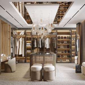 Système de dressing moderne de luxe en bois massif réglable avec portes coulissantes et 7 étagères pour chambres, appartements, villas et hôtels - Product Image 2