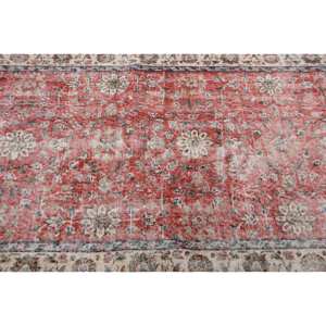 Alfombra turca de área grande tradicional rojo Beige 3,3X6,8 pies Piel de lana látex rectángulo diseño de retazos abstractos para habitación de pasillo - Product Image 5