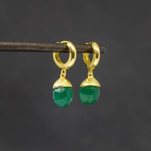 Délicat Vert Onyx Gemstone 925 Solid Sterling Silver Trendy Cut Shaped Hoop Boucles D'oreilles Bijoux À La Mode pour Les Cadeaux De Mariage - Product Image 2