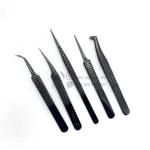 Nouvelle pince à épiler noire pour extension de cils, 45 volume de bottes, marque privée classique incurvée, pointe en fibre à 90 degrés, pince à épiler mince - Product Image 1