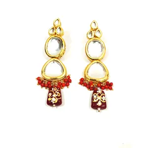 Ensemble de bijoux de mariée plaqué or 18 carats, serti de pierres Kundan et de perles, couleur bordeaux, avec zircon et perle, pour mariage ou cadeau - Product Image 5